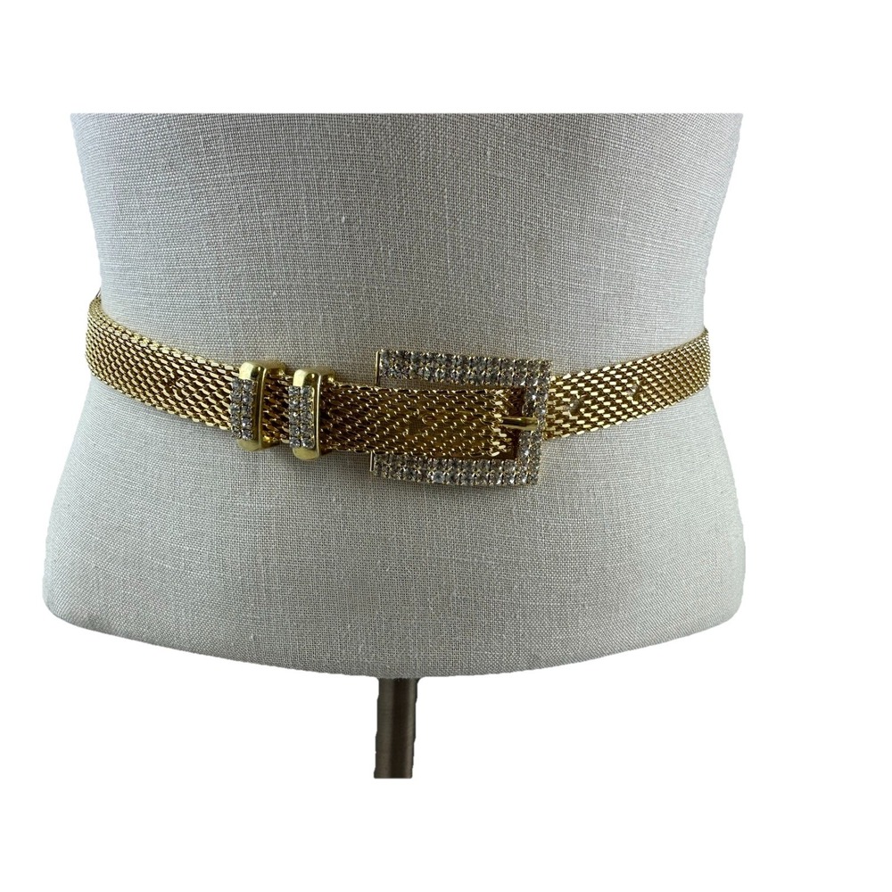 Gold Mesh Rhinestone Buckle Blingy 3/4" Metal Belt 26/28